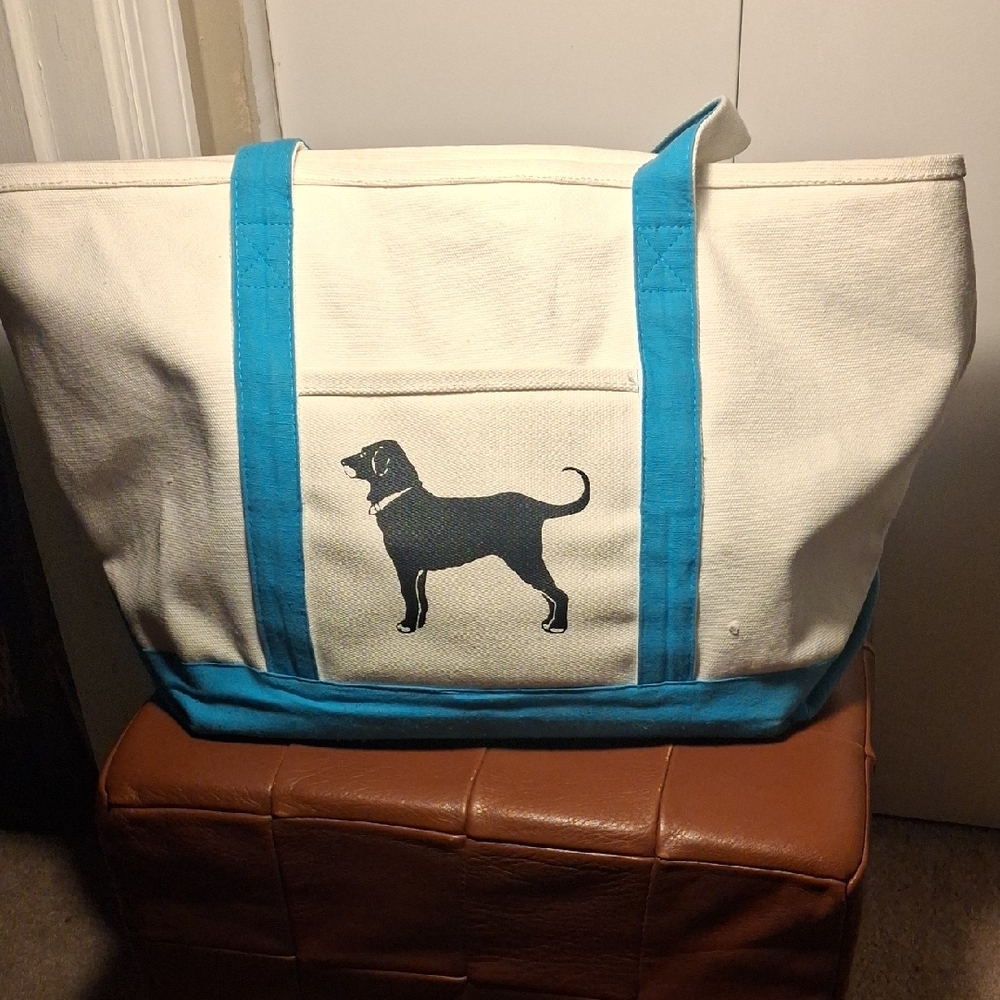 Black Dog Canvas Tote Bag with Blue Accents